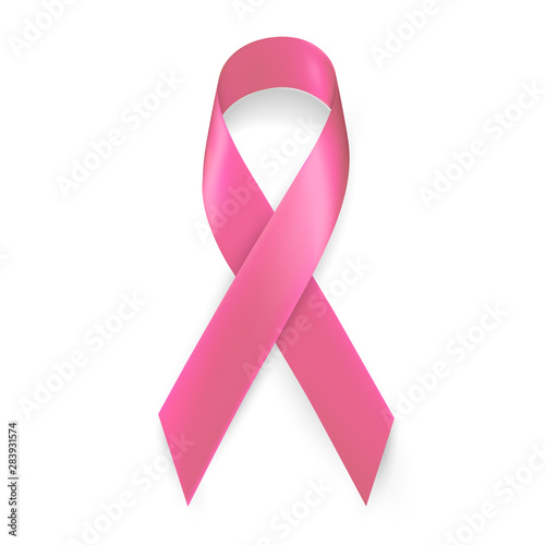 October breast cancer awareness month in. Realistic pink ribbon symbol. Medical Design. Vector illustration
