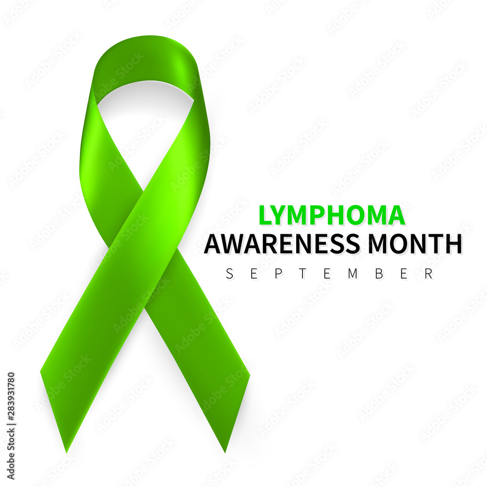 Lymphoma Awareness Month. Realistic Lime Green ribbon symbol. Medical Design. Vector