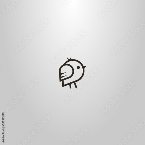 black and white simple vector line art outline sign of a cartoon little bird