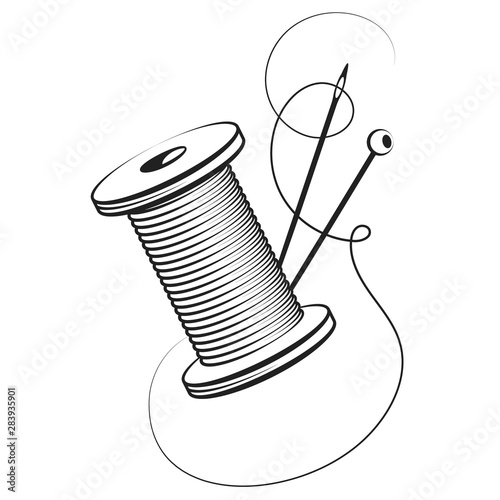 Spool of thread and needle for hand sewing symbol