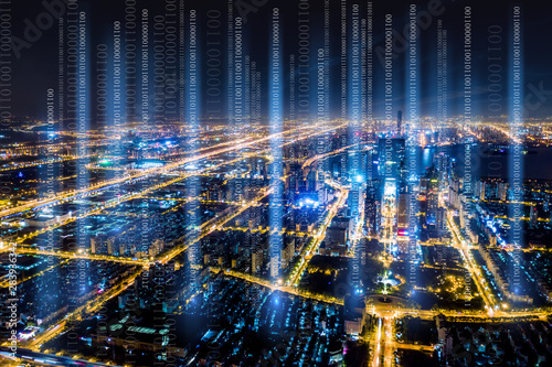Canvas Print Modern city with wireless network connection concept