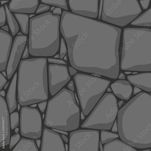 Flat Seamless stone texture. Gray stones background. Cartoon vector Seamless texture.