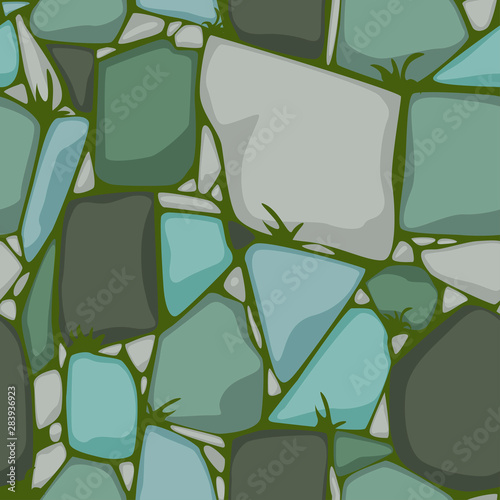 Flat Seamless stone texture. Colored Stones background. Cartoon vector Seamless texture.