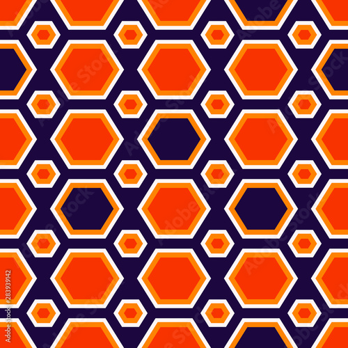 Fototapeta Naklejka Na Ścianę i Meble -  Orange Purple Hexagonal Architectural Seamless Pattern