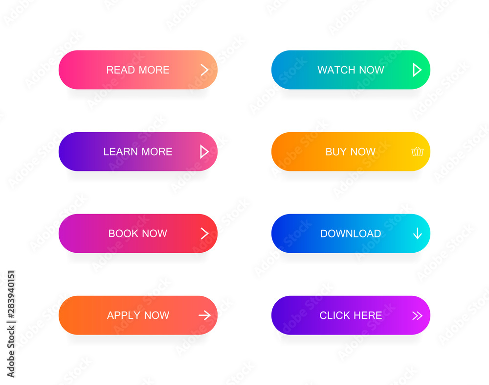 Set of modern material style buttons for website, mobile app and infographic . Different gradient colors. Modern vector illustration flat style Set of modern material style buttons for website, mobile app and infographic . Different gradient colors. Modern vector illustration flat style