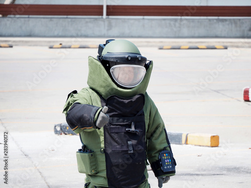 Bomb Disposal Expert in Bomb suit for Explosive ordnance disposal