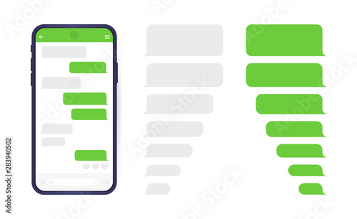 Smart Phone with messenger chat screen. Sms template bubbles for compose dialogues. Modern vector illustration flat style