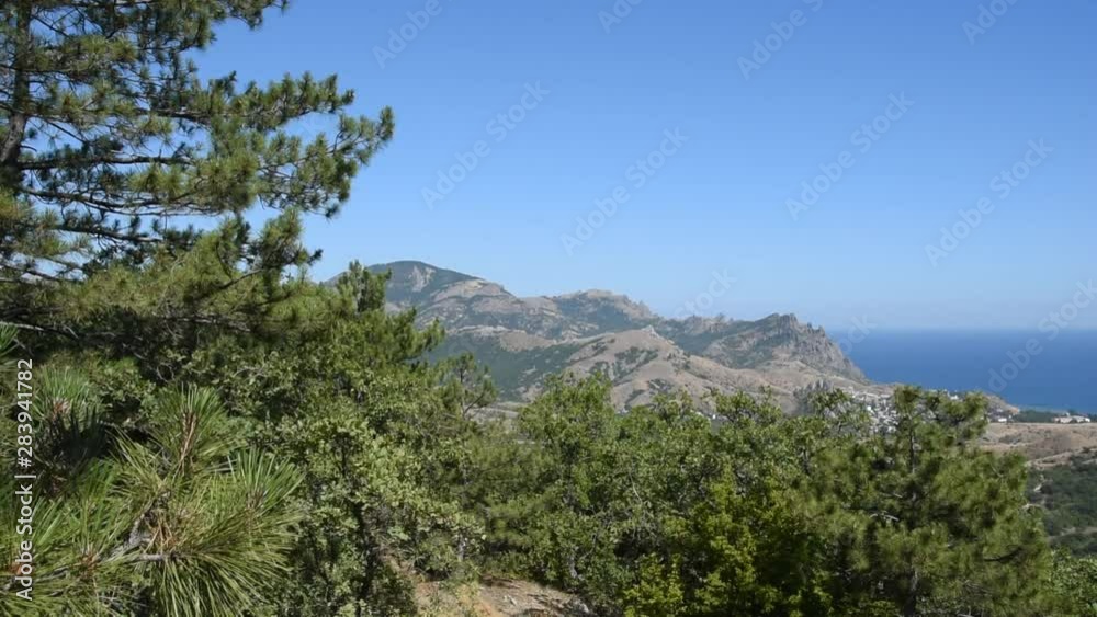 Beautiful seascape in Crimea (Coast of the Black Sea) with pine and forest Beautiful seascape in Crimea (Coast of the Black Sea) with pine and forest