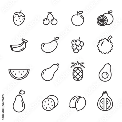 Set of fruit vector illustration with simple line design such s orange  apple  banana and more suitable for icon or illustration.