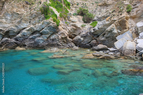 Beautiful view of the sea and stone, Agia Pelagia, Crete, Greece