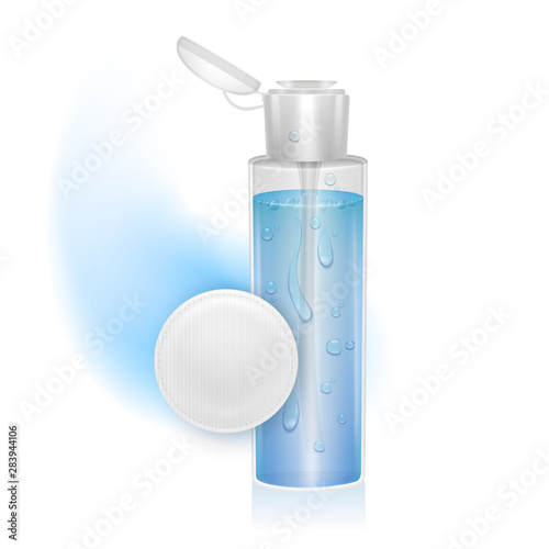 Design advertising poster for cosmetic product for catalog, magazine, Luxury cosmetic Bottle package skin care, realistic template for Toner or micellar water, Realistic vector illustration