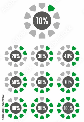 Percentage sign icon set vector,from 10 to 100
