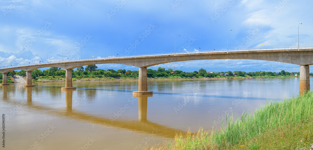 Panoramic view of bridge across the Mekong River. Thai-Lao friendship bridge, Thailand Panoramic view of bridge across the Mekong River. Thai-Lao friendship bridge, Thailand