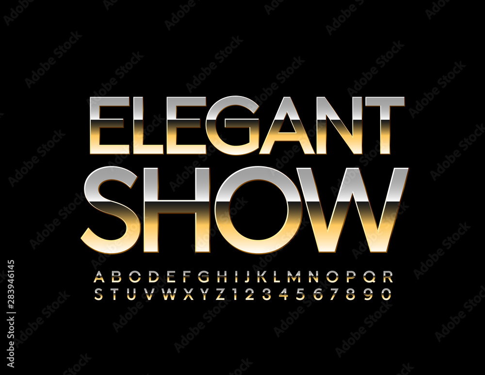 Vector golden Sign Elegant Show. Metallic gradient Font. Stylish Alphabet Letters and  Numbers.