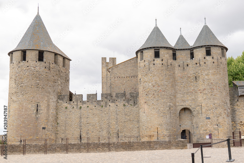 exterior fortress castle in Carcassonne Aude France