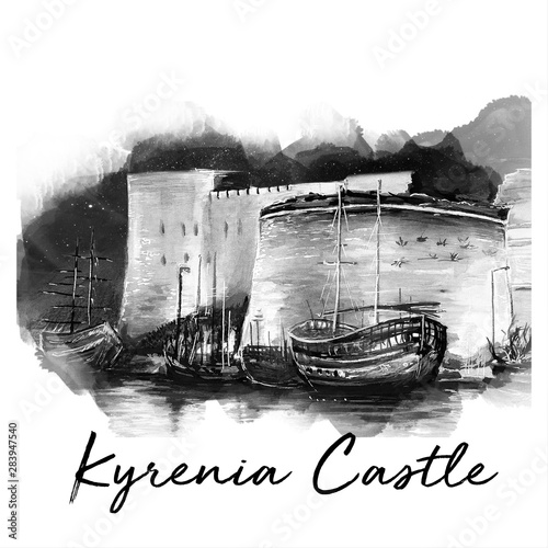 cyprus Kyrenia castle art illustration photo