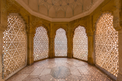 Vászonkép Perforated wall in the building of the palace in the Amber Fort at Jaipur, India