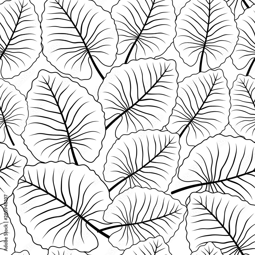 Seamless pattern with contour lines of tropical leaves on a white background. Seamless pattern with contour lines of tropical leaves on a white background.