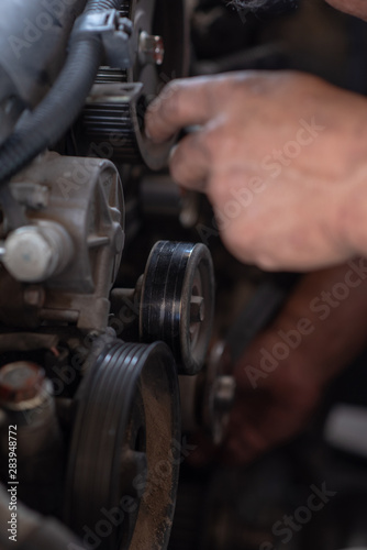 closeup on part of car engine