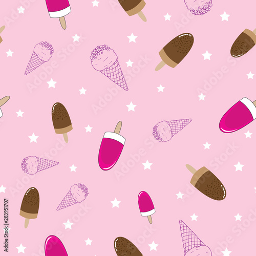Seamless cute ice-cream pattern on pink background