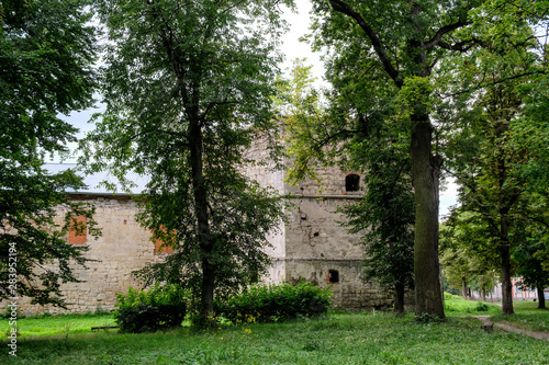 Half-ruined Sieniawski Castle in Berezhany, Ternopil region, Ukraine. August 2019