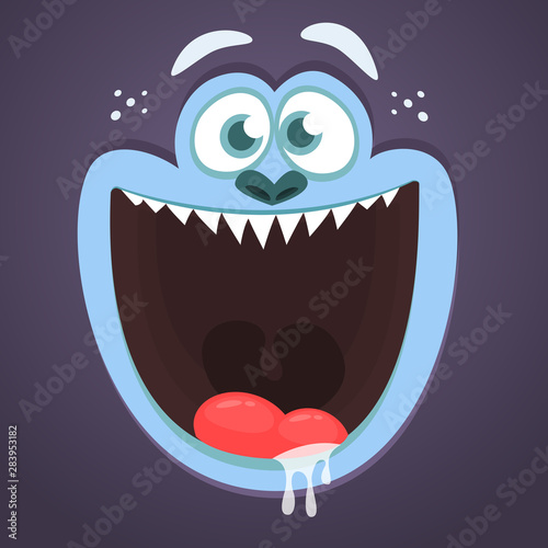 Funny cartoon monster face. Vector Halloween monster square avatar