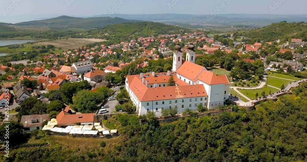Aerial view of the Tihany Abbey at Lake Balaton Aerial view of the Tihany Abbey at Lake Balaton