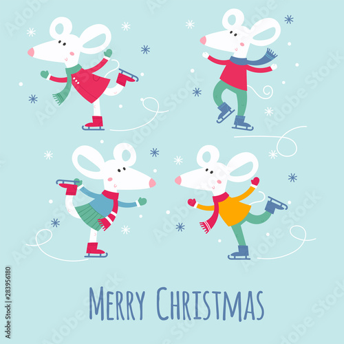 Big vector Christmas and new year designs with cartoon animals. stock illustration