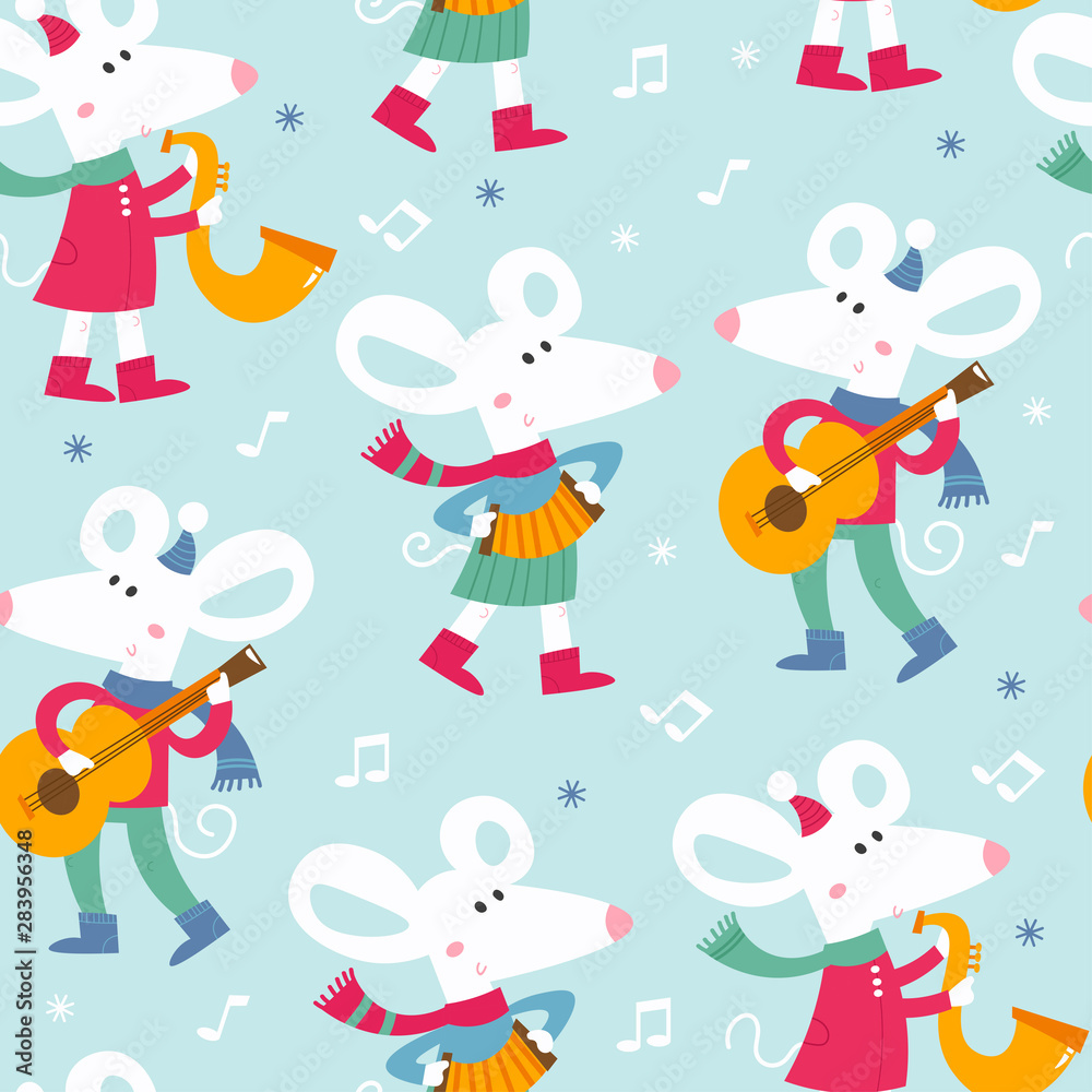 Christmas seamless pattern. Endless background with mice Christmas seamless pattern. Endless background with mice