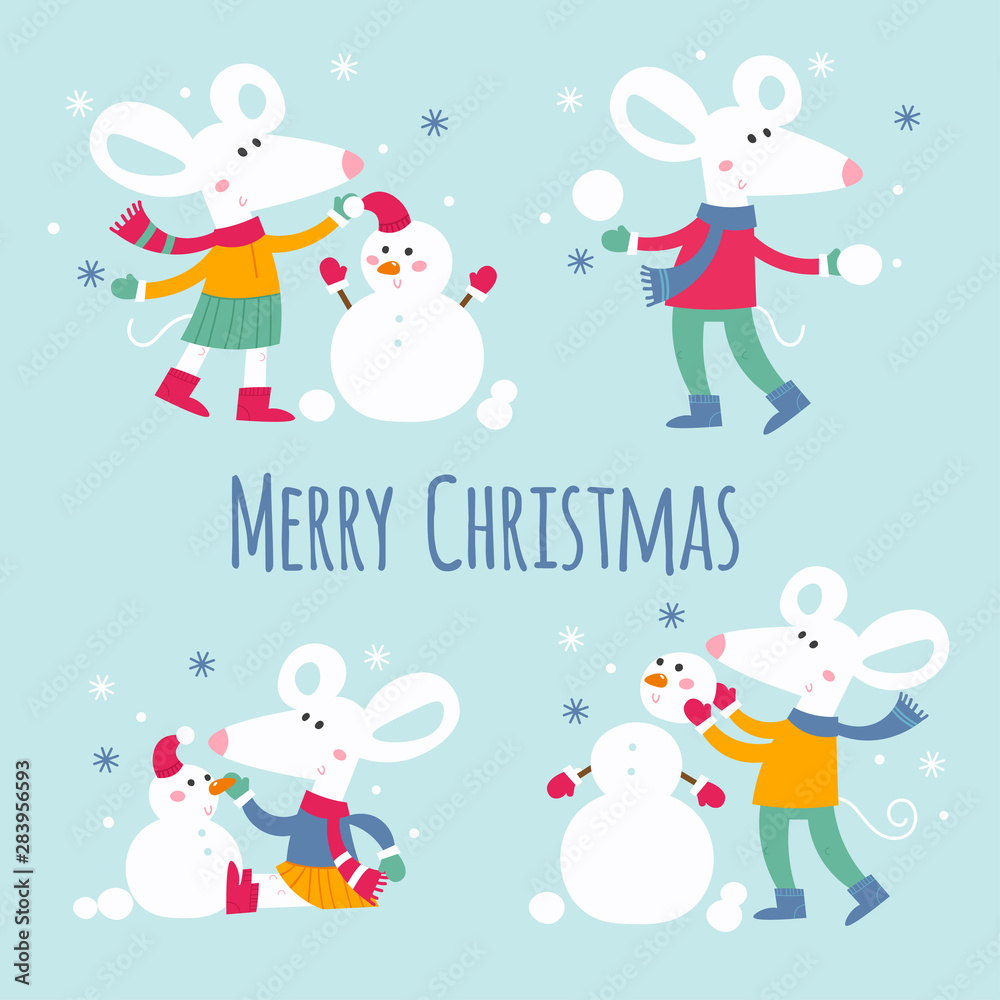 Big vector Christmas and new year designs with cartoon animals. stock illustration Big vector Christmas and new year designs with cartoon animals. stock illustration