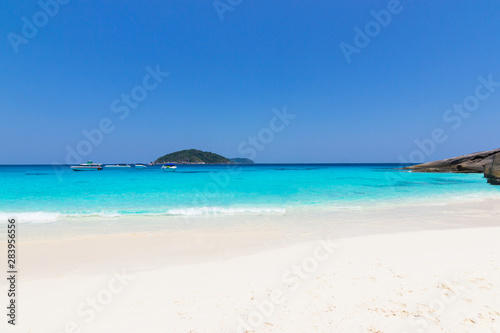 Landscape view ocean beautiful blue sky and boat Similan Island Thailand