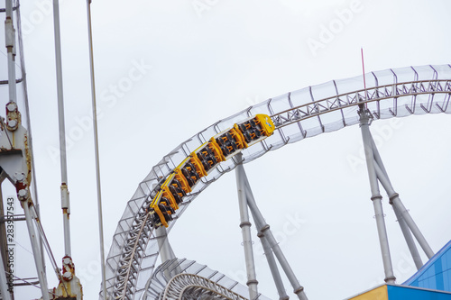 Photography Tokyo, Japan, 07/10/2019 , Rollercoaster in La Qua, amusement park