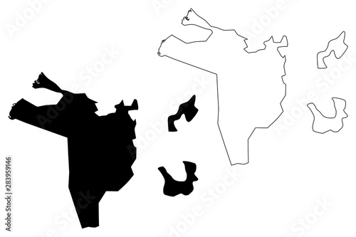 Emirate of Sharjah (Emirates of the United Arab Emirates, UAE) map vector illustration, scribble sketch Sharjah map..