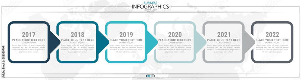 nfographic business horizontal timeline steps process chart template. Vector modern banner used for presentation and workflow layout diagram, web design. Abstract elements of graph options.