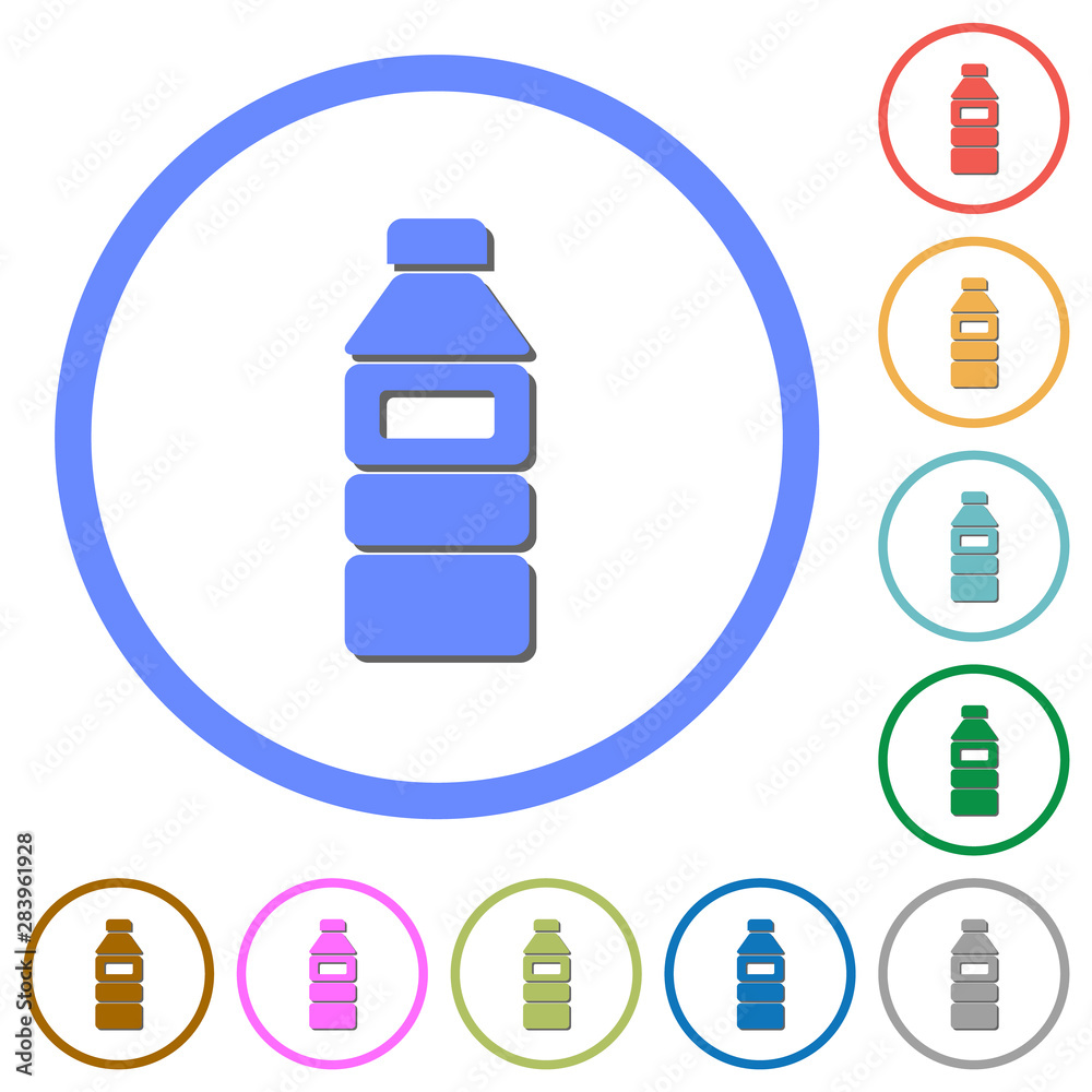 Water bottle with label icons with shadows and outlines Water bottle with label icons with shadows and outlines