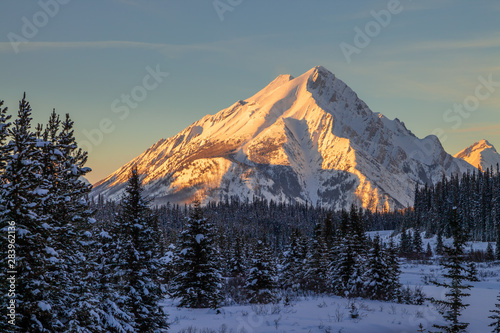 Sunset on mount Nestor in Spray Valley Provincial park in Kananaskis, Alberta, Canada photo