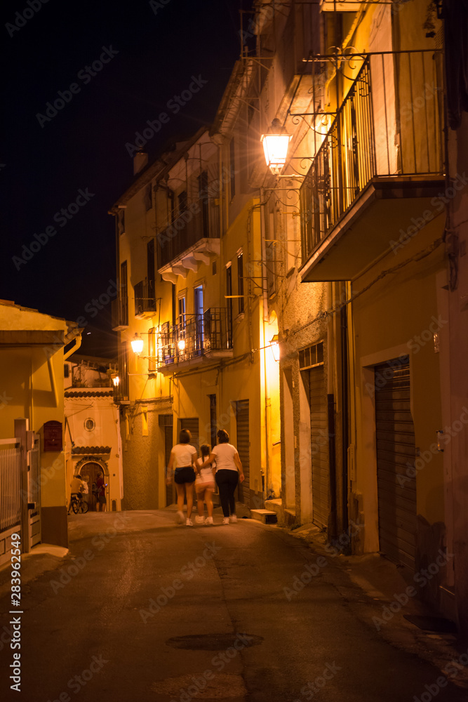 Dark Alleys Lightened By Lamps in the Little Town of Laino Borgo, in the South of Italy