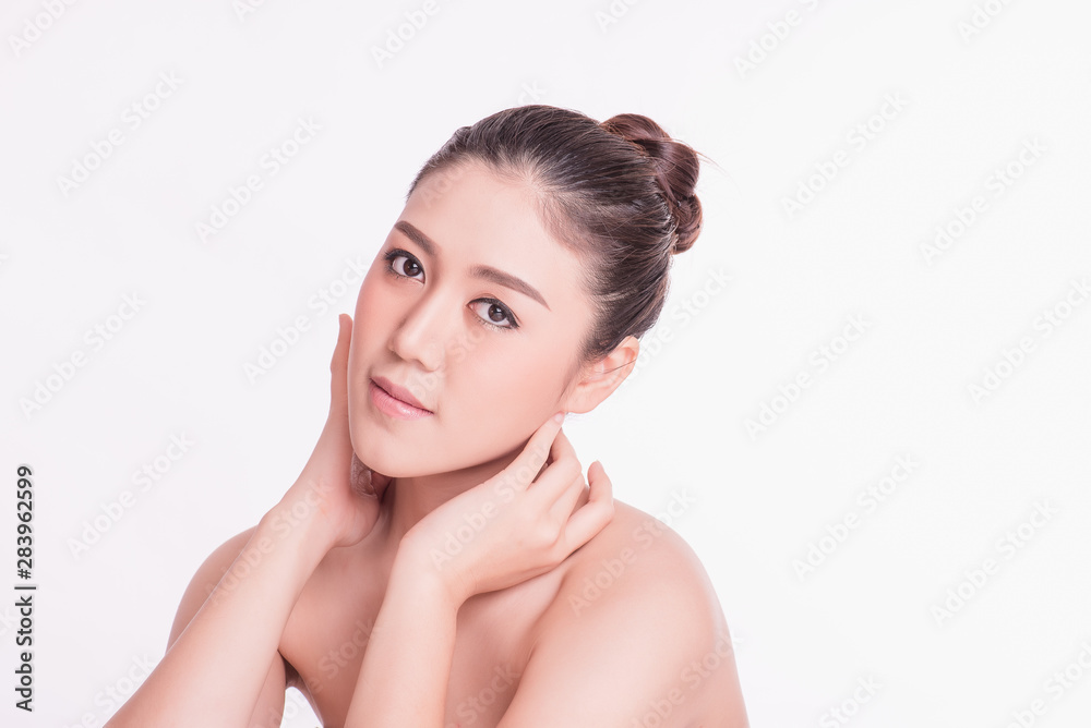 Portrait of Beautiful Asian female model on white background Portrait of Beautiful Asian female model on white background