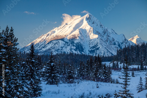Sunset on mount Nestor in Spray Valley Provincial park in Kananaskis, Alberta, Canada
