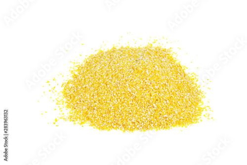 Pile of corn groats isolated on white