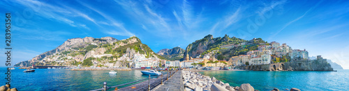 Panorama of Amalfi on hills...
