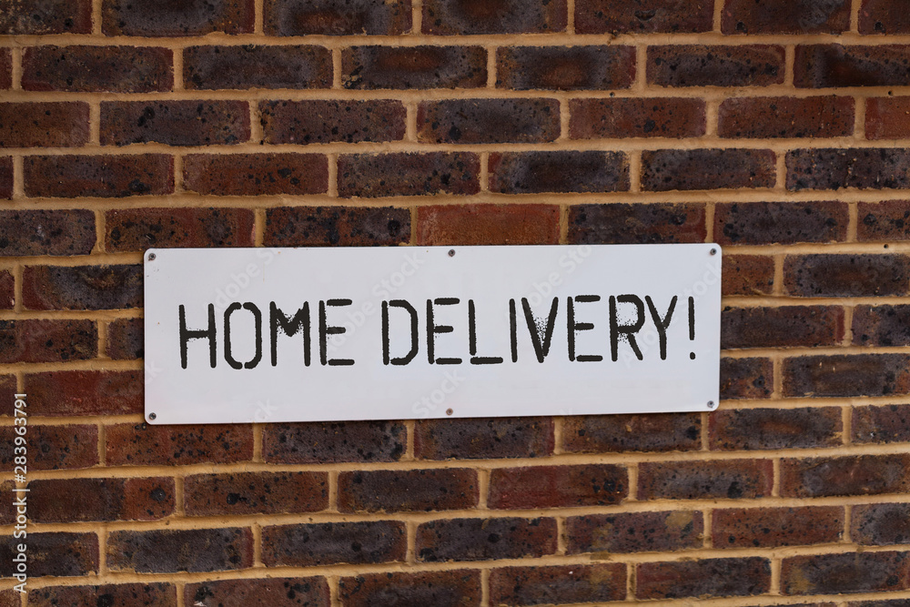 Word writing text Home Delivery. Business photo showcasing act of taking goods or parcel directly to customers home Word writing text Home Delivery. Business photo showcasing act of taking goods or parcel directly to customers home