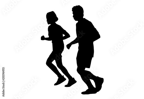 silhouette woman and man run exercise for Health At area Stadium Outdoors.