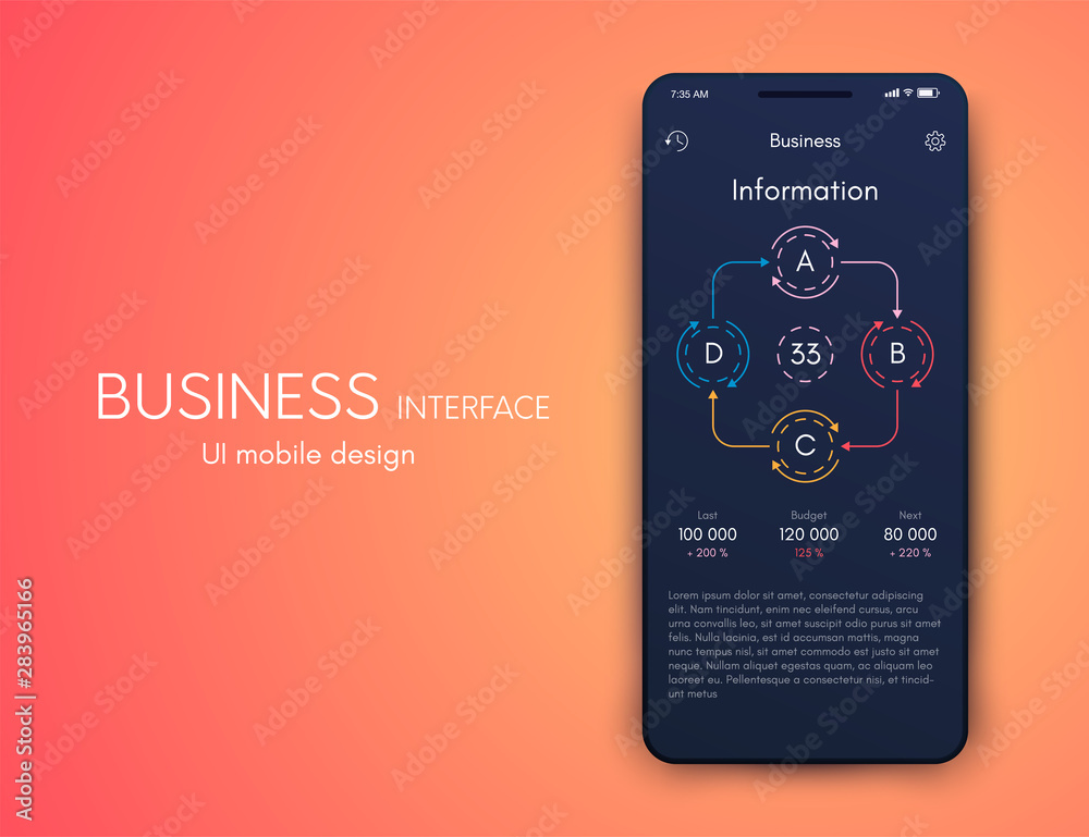 Mobile application interface. Ui design, stock vector