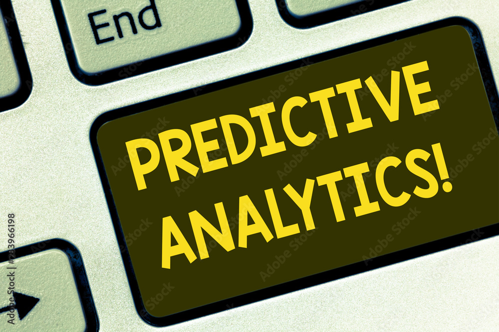 Fototapeta premium Text sign showing Predictive Analytics. Conceptual photo Method to forecast Perforanalysisce Statistical Analysis Keyboard key Intention to create computer message pressing keypad idea