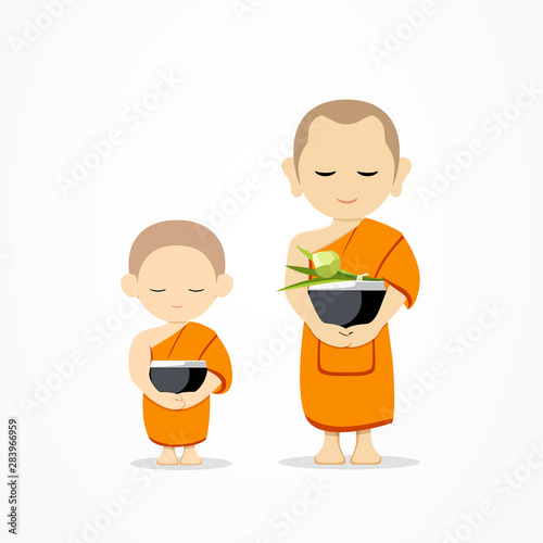 Monks bowl and thai novice, of Buddhism vector design, illustration