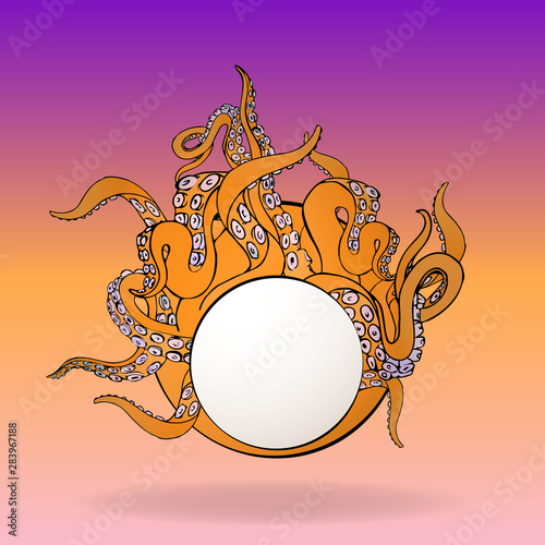 Tentacles circle label ,kawaii cute vector cartoon illustration for web and print.