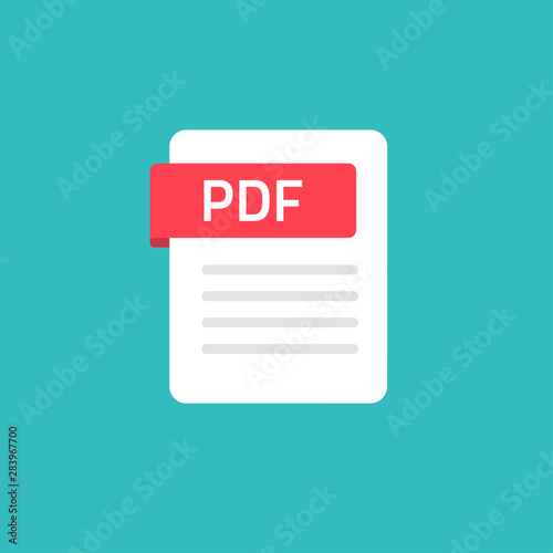 Pdf icon vector isolated on color background, flat cartoon document file symbol or pictogram image