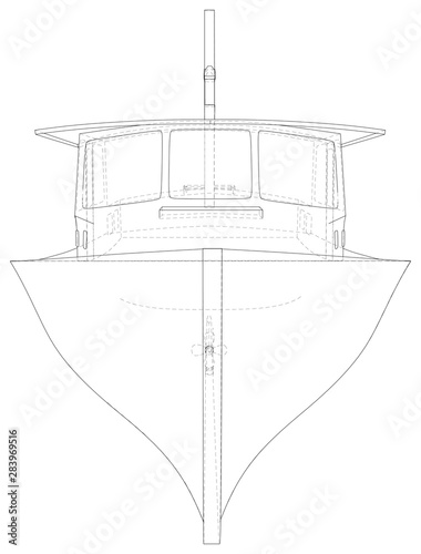 Boat isolated on white. Technical wire-frame. Vector rendering of 3d.