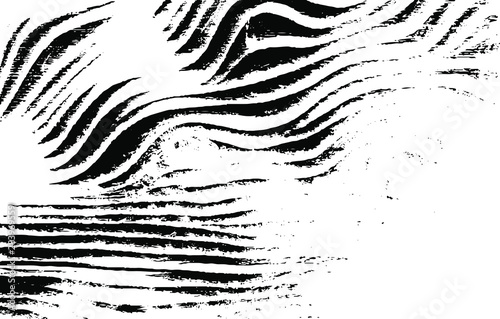 Monochrome curved lines and brush strokes Texture. Abstract distressed vector illustration. Overlay over any design to create interesting effect and depth. Black isolated on white. EPS10